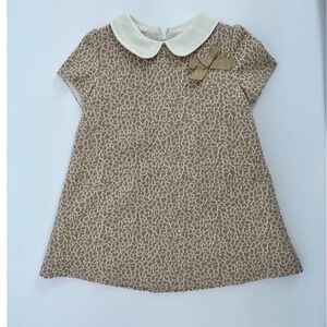 Luli Me Girls Dress Size 24M Giraffe Print Peter‎ Pan Collar Bow Accent